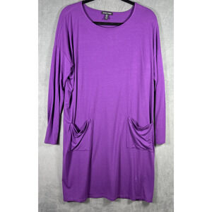 Eileen Fisher Women's Sz S Petite Purple Long Sleeve Pockets Stretch Shift Dress